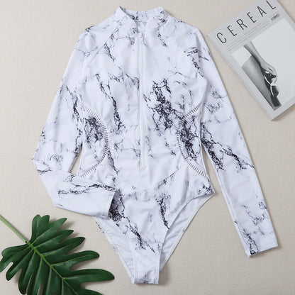 Summer Print Zipper One Piece Swimsuit Closed Long Sleeve Swimwear Sports Surfing Swimming Bathing Suit Beach Wear The Clothing Company Sydney