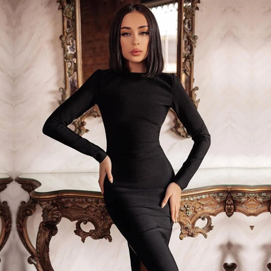 Winter Long Sleeve Green Runway Bandage Hollow Out Backless Club Celebrity Evening Party Dresses The Clothing Company Sydney