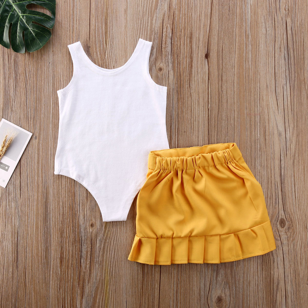 2 Piece Toddler Kids Baby Girl Clothes Sleeveless Solid Vest Romper Yellow Pleated Skirt Summer Outfit Set The Clothing Company Sydney