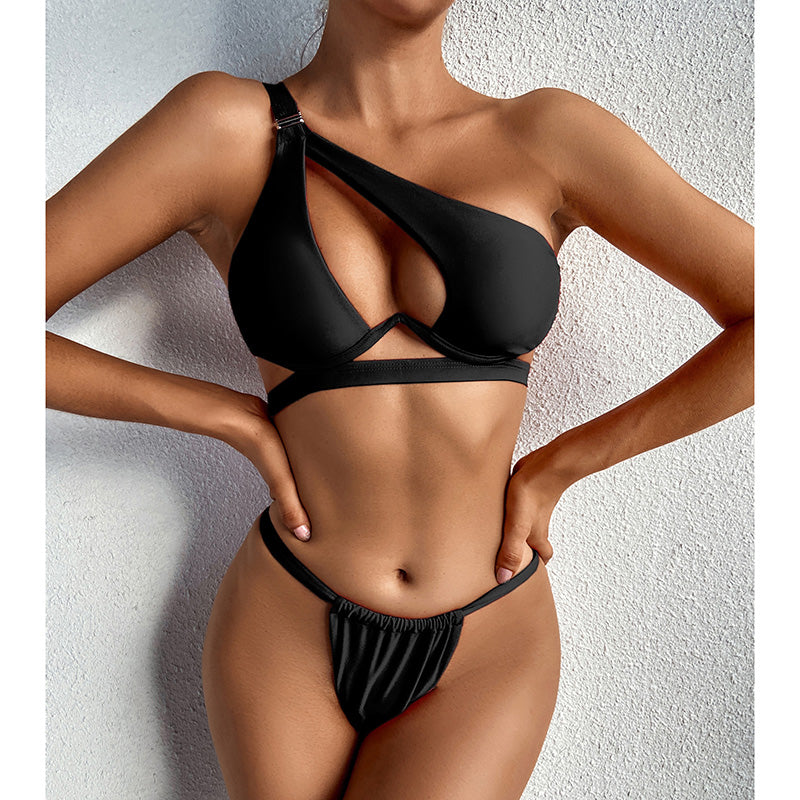 Cut Out 2 Piece Swimsuits Bikini Push Up Swimwear Black Micro Thong Bathing Suits One Shoulder Bikini Set The Clothing Company Sydney