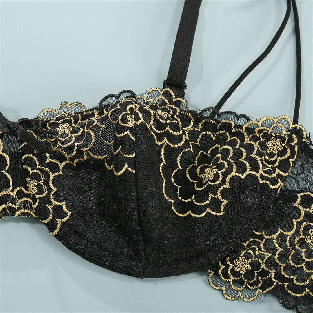 Fashion embroidery bras underwear women set plus size lingerie sexy C D cup  Ultrathin transparent bra panties lace bra set