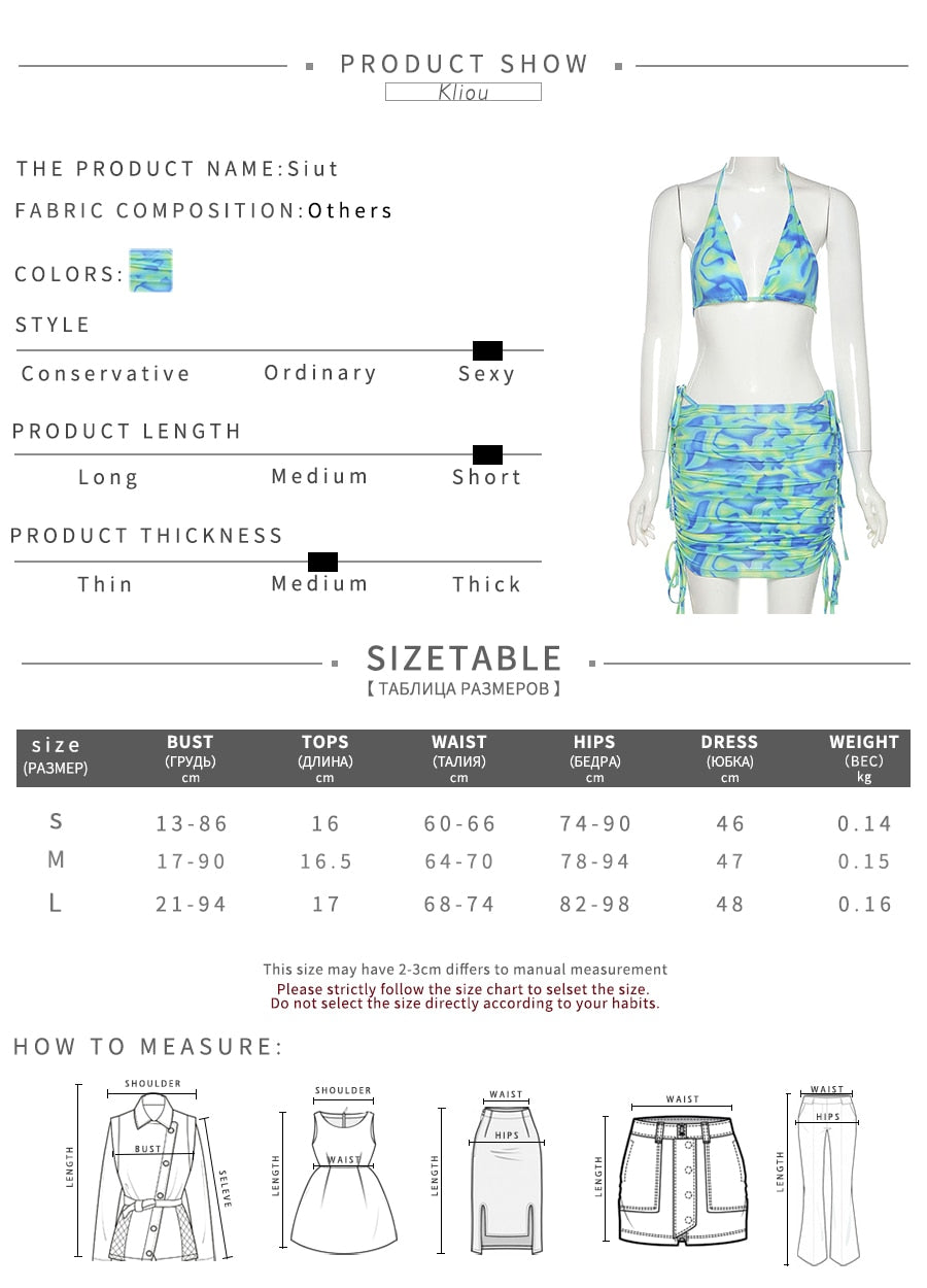 Bandage Halter Print Two Piece Backless Top+Drawstring Stacked Skirt Summer Outfit Set The Clothing Company Sydney