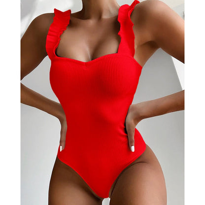 Vintage One Piece Ruffled Push Up Solid Swimwear  Monokini Padded Bathing Suits Swimsuit The Clothing Company Sydney