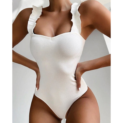 Vintage One Piece Ruffled Push Up Solid Swimwear  Monokini Padded Bathing Suits Swimsuit The Clothing Company Sydney