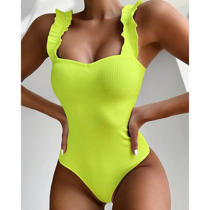 Vintage One Piece Ruffled Push Up Solid Swimwear  Monokini Padded Bathing Suits Swimsuit The Clothing Company Sydney