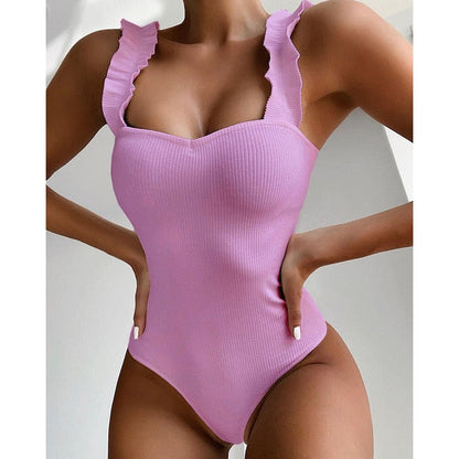 Vintage One Piece Ruffled Push Up Solid Swimwear  Monokini Padded Bathing Suits Swimsuit The Clothing Company Sydney