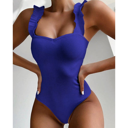 Vintage One Piece Ruffled Push Up Solid Swimwear  Monokini Padded Bathing Suits Swimsuit The Clothing Company Sydney
