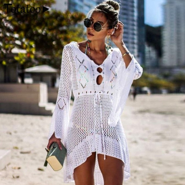 Backless Knitted Summer Long Sleeve Open Back See Through Beach Cover Mini Dress Clubwear The Clothing Company Sydney