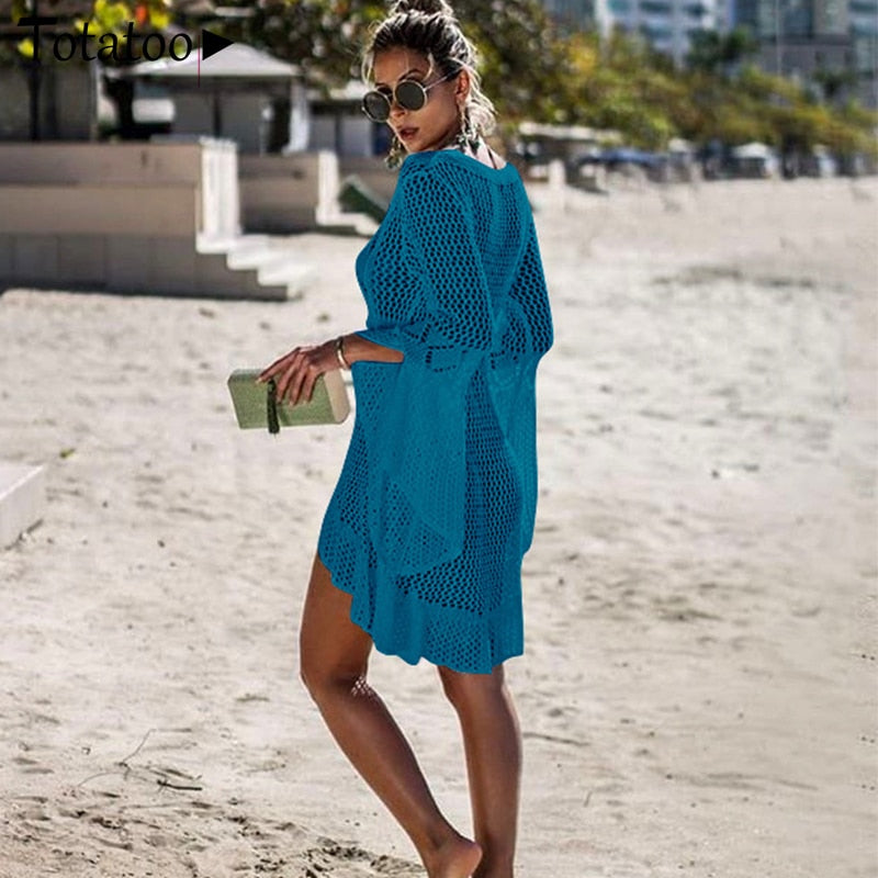 Backless Knitted Summer Long Sleeve Open Back See Through Beach Cover Mini Dress Clubwear The Clothing Company Sydney