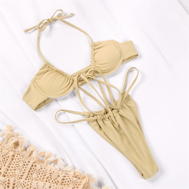 Solid Color Lace Hollow Bridal Bikini Set For Women Two Piece Thong Swimwear  With From Walon123, $9.72