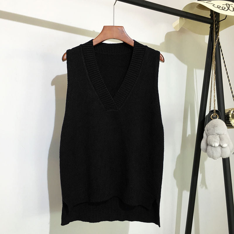 V-neck knitted vest women's autumn and winter loose sleeveless sweater The Clothing Company Sydney