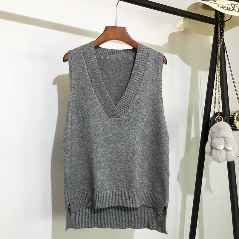 V-neck knitted vest women's autumn and winter loose sleeveless sweater The Clothing Company Sydney