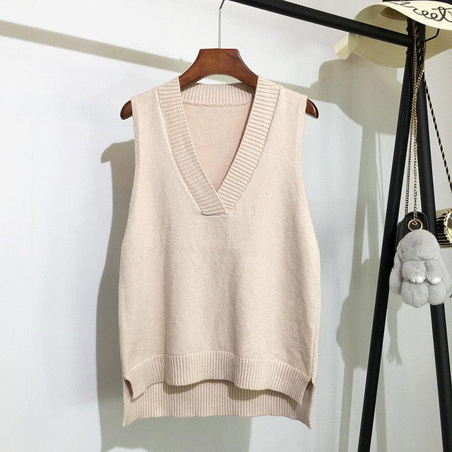 V-neck knitted vest women's autumn and winter loose sleeveless sweater The Clothing Company Sydney