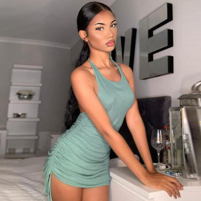 Drawstring Ruched Halter Backless Mini Club Party Summer Sleeveless Bodycon Dress The Clothing Company Sydney