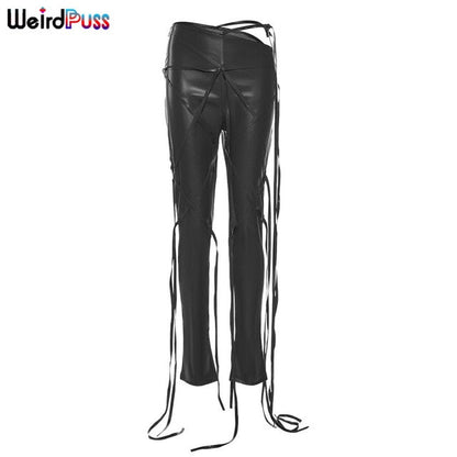 Faux Leather Skinny Sling High Waist Pencil Pants Asymmetry Solid Chic Tight Trouser Fall String Pants The Clothing Company Sydney