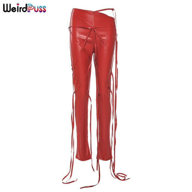 Faux Leather Skinny Sling High Waist Pencil Pants Asymmetry Solid Chic Tight Trouser Fall String Pants The Clothing Company Sydney