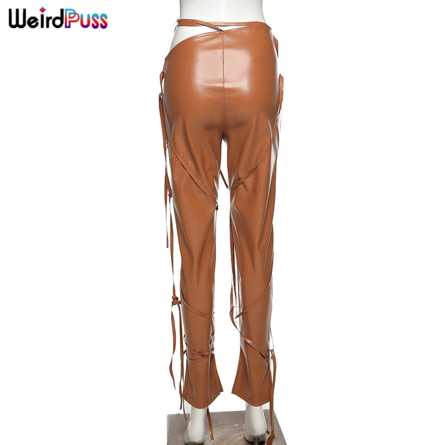 Faux Leather Skinny Sling High Waist Pencil Pants Asymmetry Solid Chic Tight Trouser Fall String Pants The Clothing Company Sydney