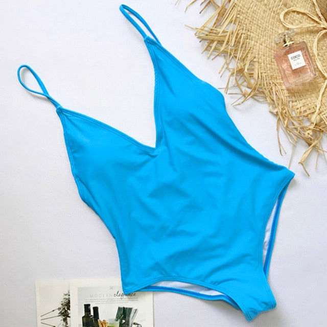 V Neck One Piece Swimsuit Backless Monokini  Bather Plus size High cut Bathing Suit Swim Bodysuit Swimwear The Clothing Company Sydney
