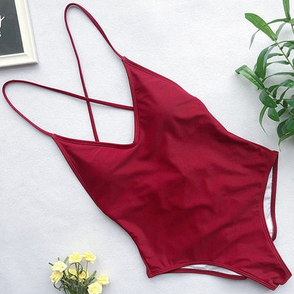 V Neck One Piece Swimsuit Backless Monokini  Bather Plus size High cut Bathing Suit Swim Bodysuit Swimwear The Clothing Company Sydney