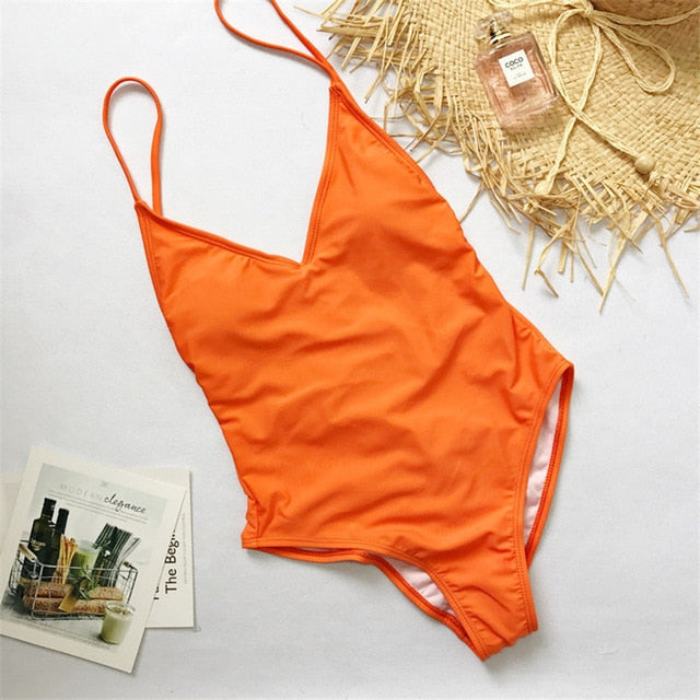 V Neck One Piece Swimsuit Backless Monokini  Bather Plus size High cut Bathing Suit Swim Bodysuit Swimwear The Clothing Company Sydney