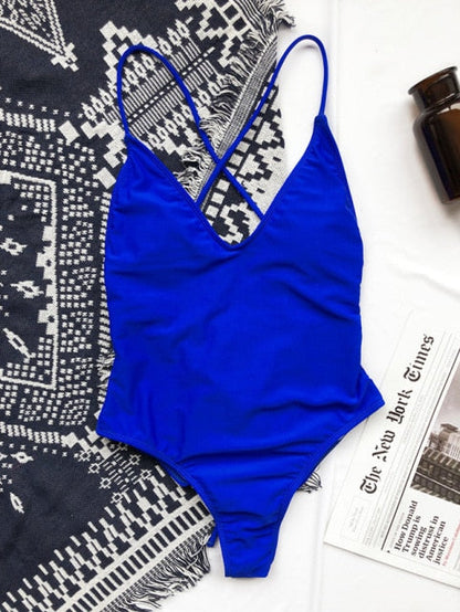 V Neck One Piece Swimsuit Backless Monokini  Bather Plus size High cut Bathing Suit Swim Bodysuit Swimwear The Clothing Company Sydney