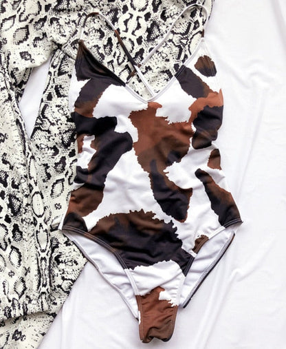 V Neck One Piece Swimsuit Backless Monokini  Bather Plus size High cut Bathing Suit Swim Bodysuit Swimwear The Clothing Company Sydney