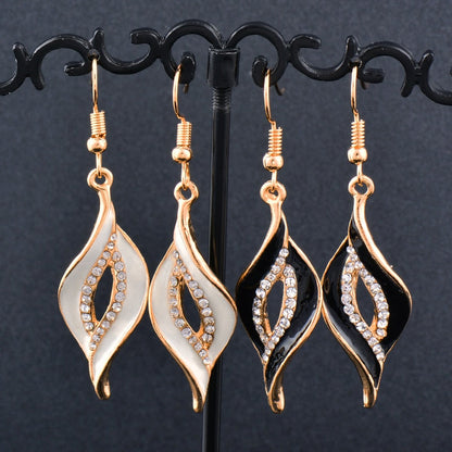 Charm White Black Enamel Gold Leaf Drop Earrings Fashion Jewelry The Clothing Company Sydney