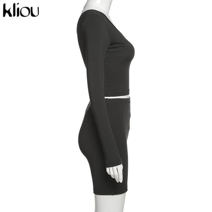 Solid Asymmetrical Two Piece One Shoulder Tracksuit Crop Tops+Elastic Bike Shorts Sporty Matching Suits Casual Outfit Set The Clothing Company Sydney