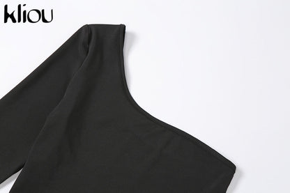 Solid Asymmetrical Two Piece One Shoulder Tracksuit Crop Tops+Elastic Bike Shorts Sporty Matching Suits Casual Outfit Set The Clothing Company Sydney