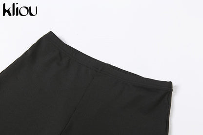 Solid Asymmetrical Two Piece One Shoulder Tracksuit Crop Tops+Elastic Bike Shorts Sporty Matching Suits Casual Outfit Set The Clothing Company Sydney