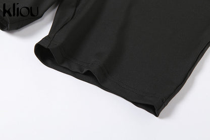 Solid Asymmetrical Two Piece One Shoulder Tracksuit Crop Tops+Elastic Bike Shorts Sporty Matching Suits Casual Outfit Set The Clothing Company Sydney