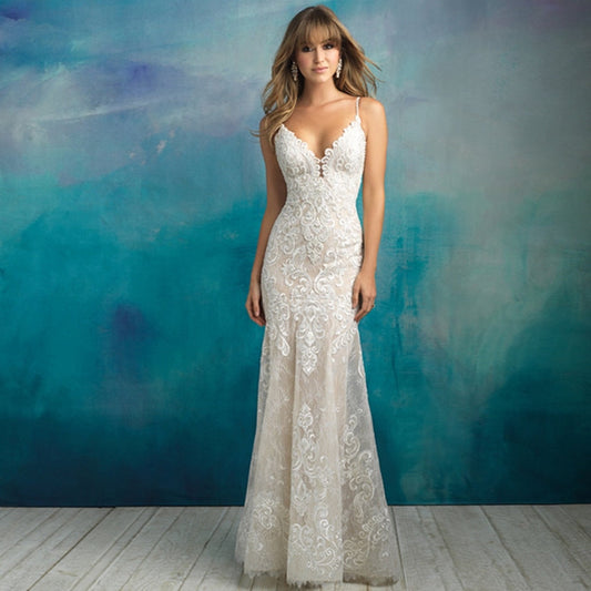 Spaghetti Strap V-neck Backless Beading Appliques Lace Mermaid Wedding Dress The Clothing Company Sydney