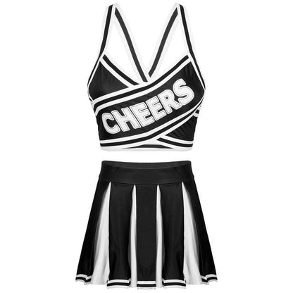 2 Piece Cheerleader Costume Cosplay Elastic Striped Shoulder Straps Back Cross Crop Top with High Waist Pleated Skirt The Clothing Company Sydney