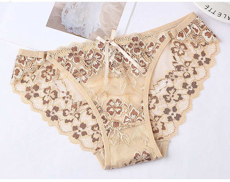 Lace Panties Low-waist Brief Thong Floral Embroidered Underwear T-back Transparent G String Underpant Lingerie The Clothing Company Sydney