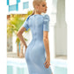 Summer Sky Blue Short Sleeve Mini Wrap Bandage V Neck Buttons Evening Club Party Lady Dresses The Clothing Company Sydney