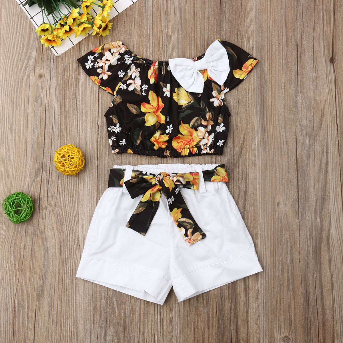 Baby Kid Girls Summer Floral Top T-shirt Solid Short Pant 2 Piece Set Outfits Set The Clothing Company Sydney