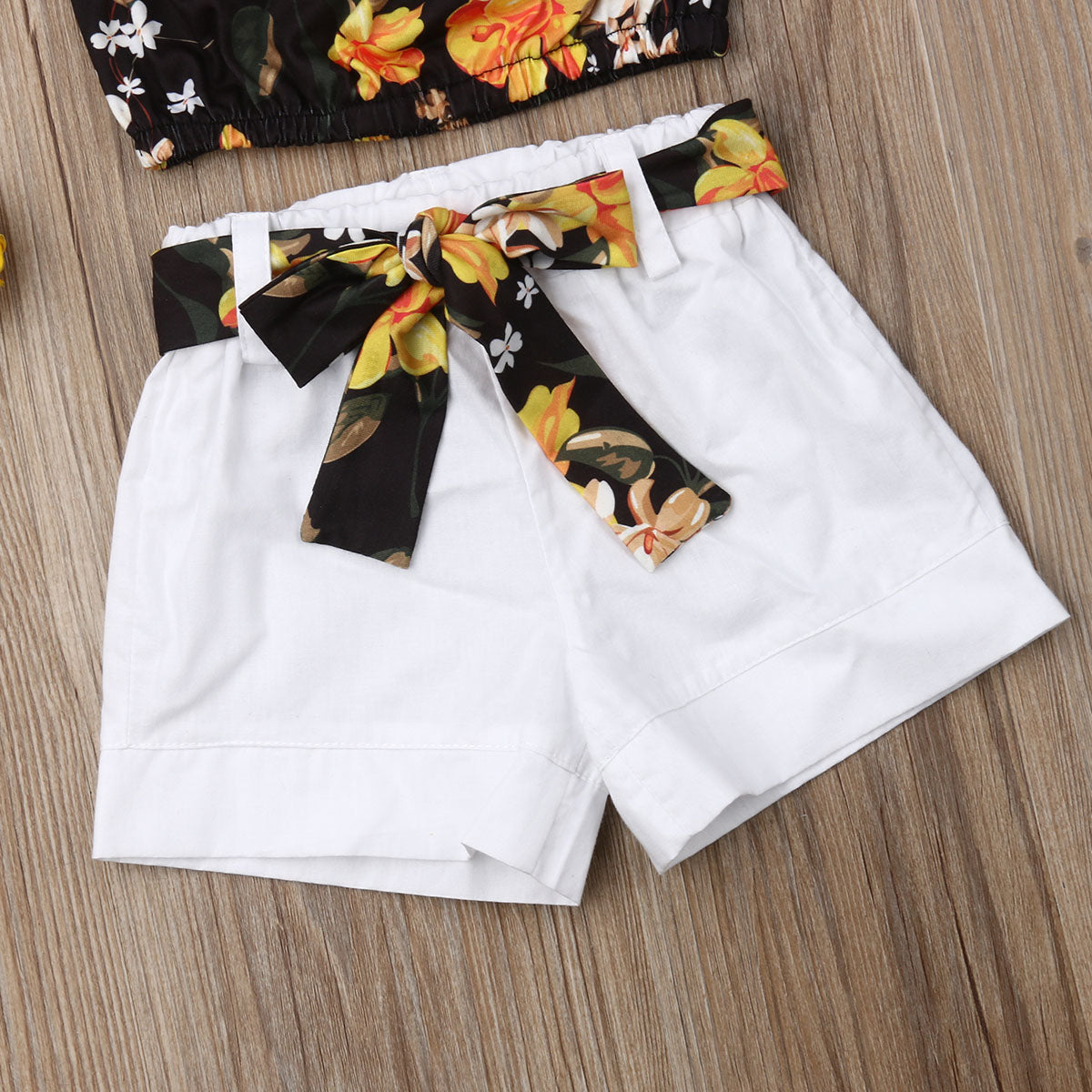 Baby Kid Girls Summer Floral Top T-shirt Solid Short Pant 2 Piece Set Outfits Set The Clothing Company Sydney