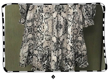 Snake Skin Print Animal Print Pleated Mini Vintage Fashion Ruffles Dress The Clothing Company Sydney