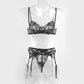 Embroidery Sexy Lingerie Thin Transparent Lace Push up Bra Set  Bra+Garters+Thong 3 Piece Set See Through Underwear The Clothing Company Sydney