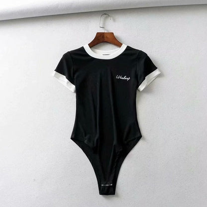 Cotton casual short sleeve summer letter embroidery contrast color rompers jumpsuit bodysuit The Clothing Company Sydney