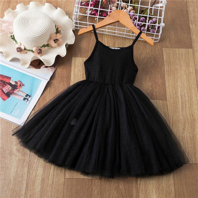 Girls Solid Black Sleeveless Formal Costume Cotton Mesh Tutu Kids Girl Party Dress Birthday Frock The Clothing Company Sydney