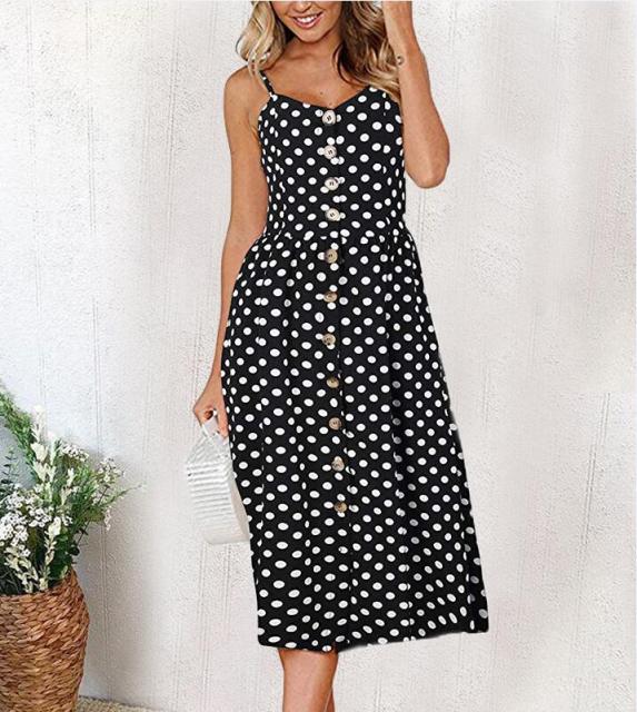 Vintage Casual Sundress Beach Midi Button Backless Polka Dot Striped Summer Boho Sexy Floral Dress The Clothing Company Sydney