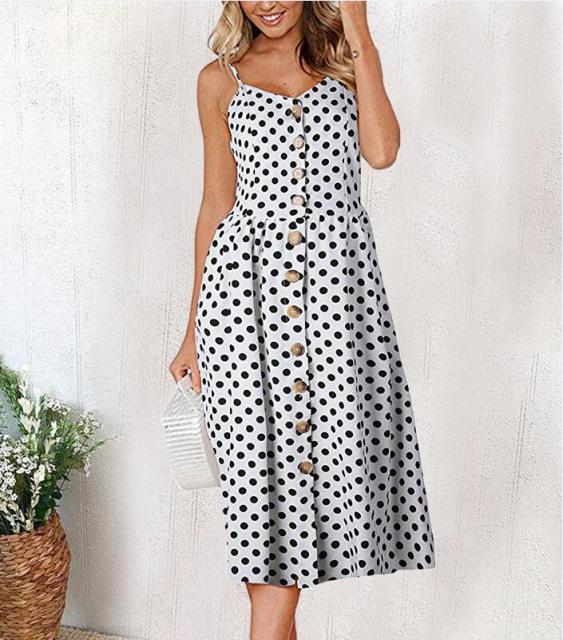 Vintage Casual Sundress Beach Midi Button Backless Polka Dot Striped Summer Boho Sexy Floral Dress The Clothing Company Sydney