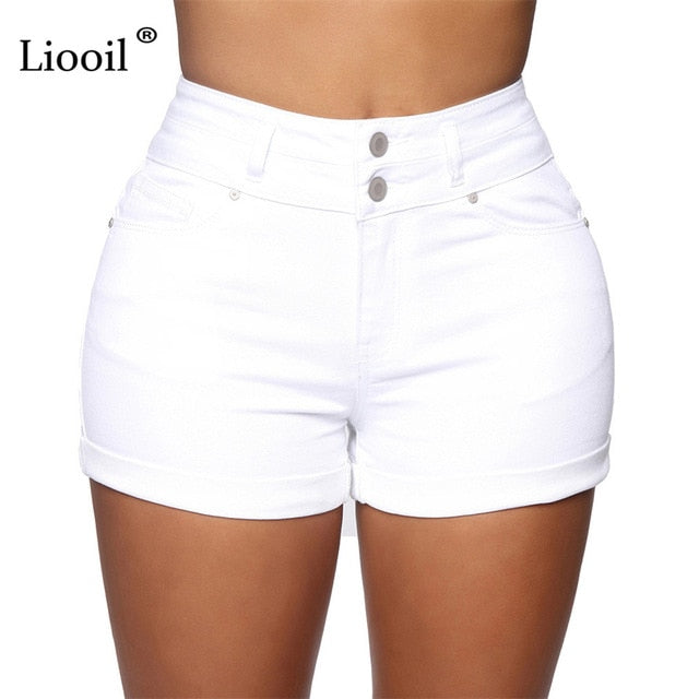 Black White Skinny Curly Jean Shorts High Waist Summer With Pockets Button Up Bodycon Denim Shorts The Clothing Company Sydney