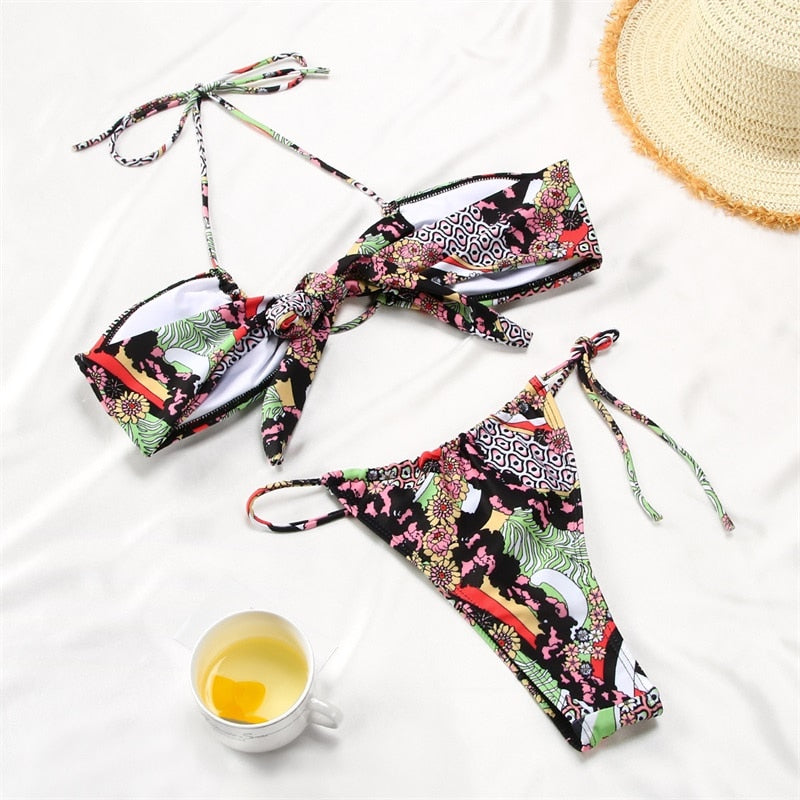 2 Piece Thong Bikini Set Solid Color Swimsuit Hollow Out Bikinis String Swimwear Bathing Suit The Clothing Company Sydney
