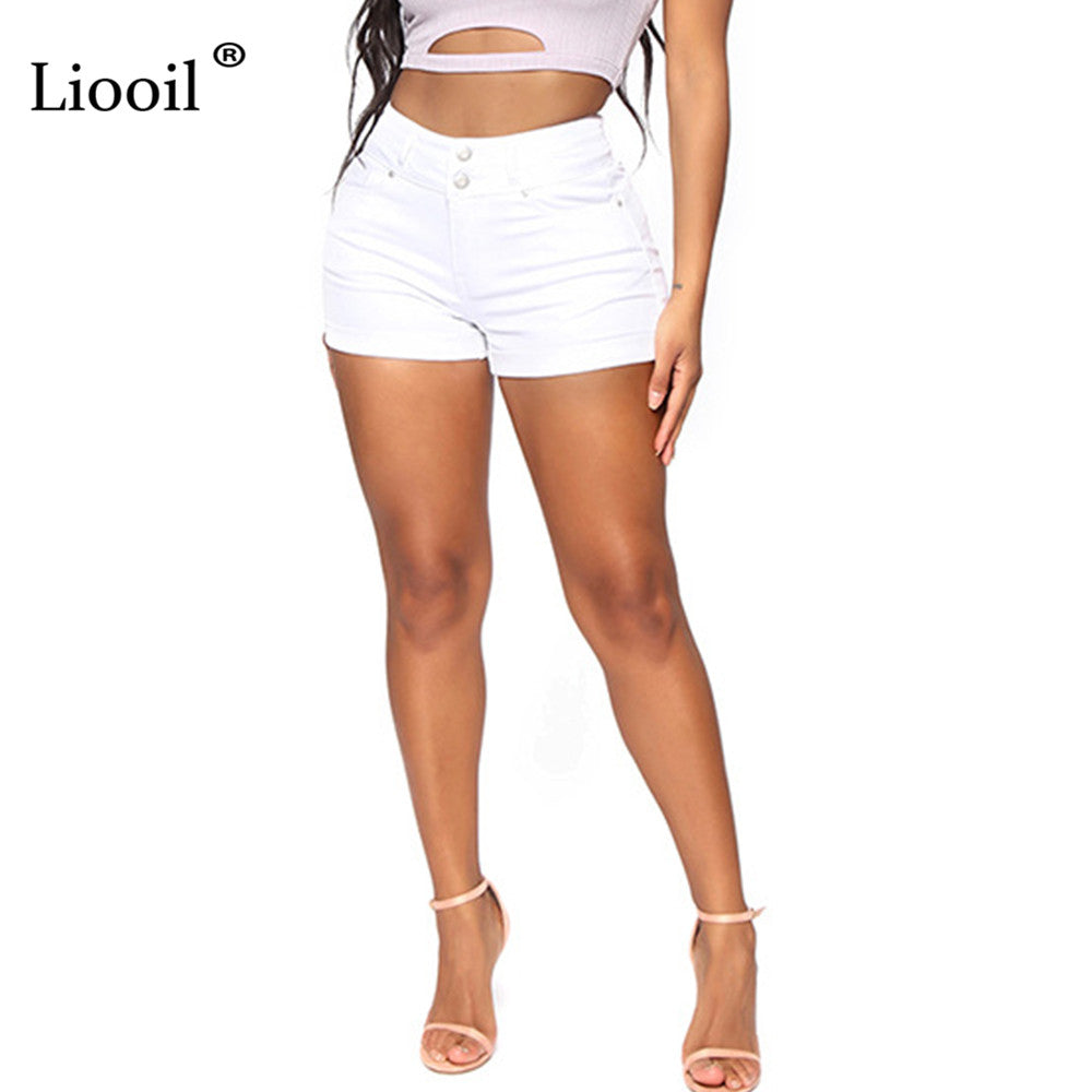 Black White Skinny Curly Jean Shorts High Waist Summer With Pockets Button Up Bodycon Denim Shorts The Clothing Company Sydney