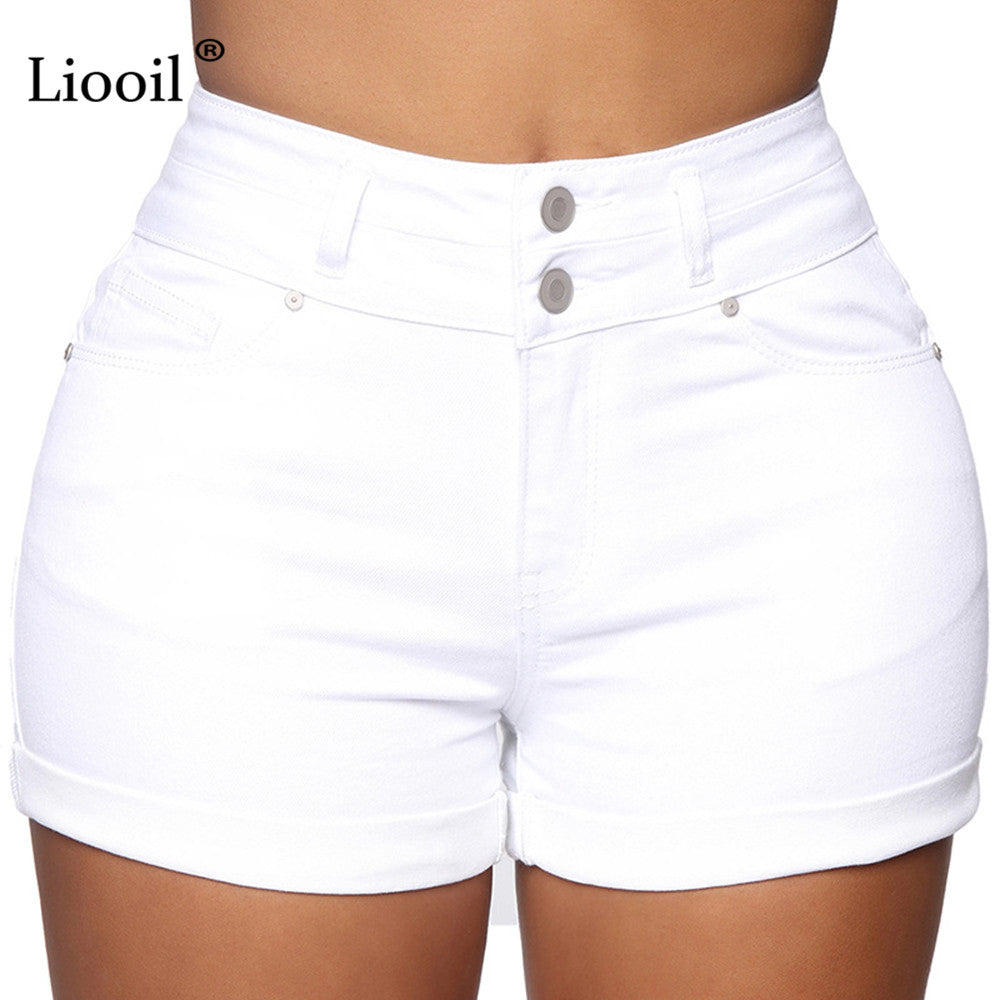 Black White Skinny Curly Jean Shorts High Waist Summer With Pockets Button Up Bodycon Denim Shorts The Clothing Company Sydney