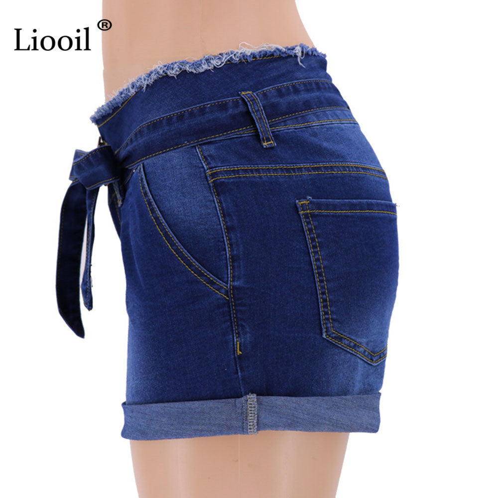 Casual Blue Denim High Waist Shorts Streetwear Cotton Lace-Up Sexy Slim Rave Jean Shorts With Pockets The Clothing Company Sydney