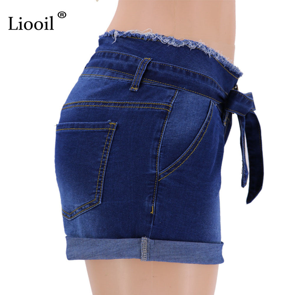 Casual Blue Denim High Waist Shorts Streetwear Cotton Lace-Up Sexy Slim Rave Jean Shorts With Pockets The Clothing Company Sydney