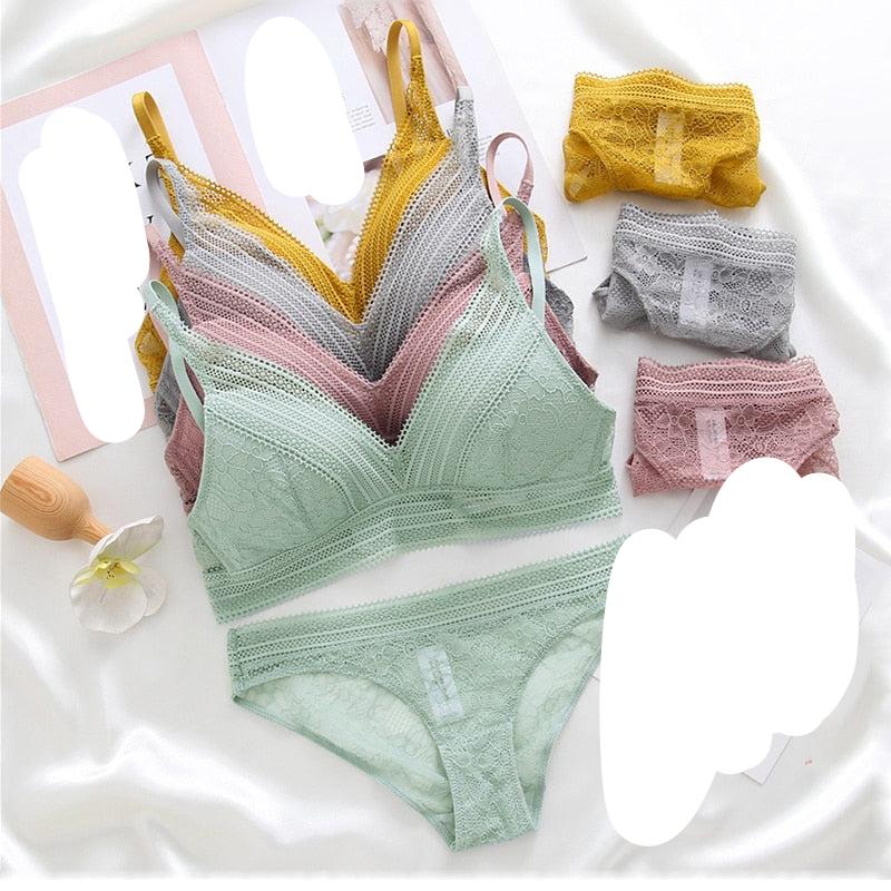 2 Piece French Wire Free Thin Padded Bra Set Big Chest Lace Push Up Underwear Candy Colour Bralette Set The Clothing Company Sydney